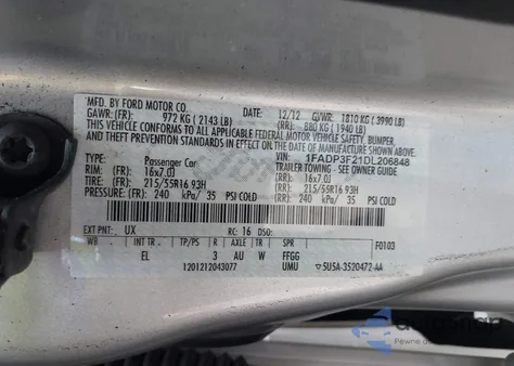 2013 Ford Focus Se from USA, damaged, VIN 1FADP3F21DL206848